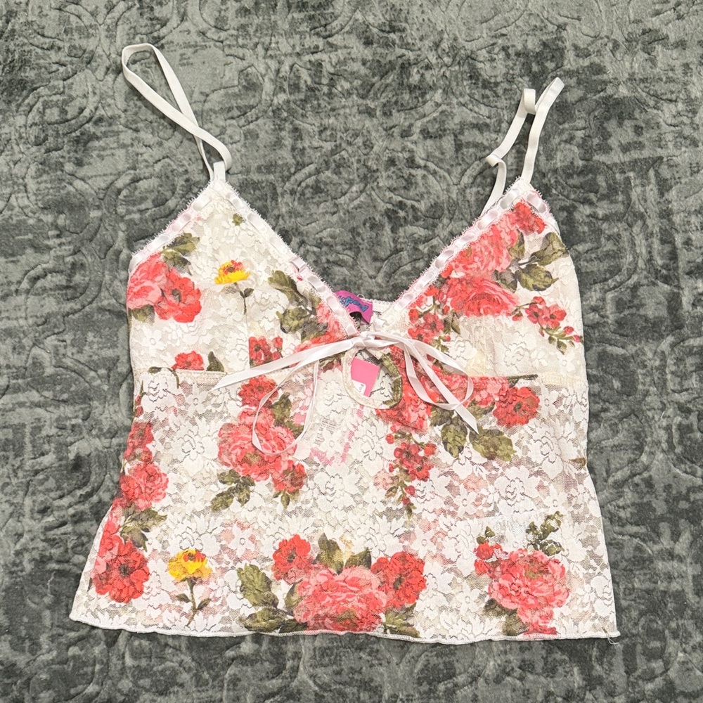 Edikted Floral Sheer Lace Camisole Tank Top NEW